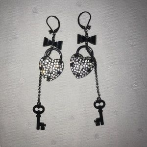 Betsy Johnson heart lock dangle earrings